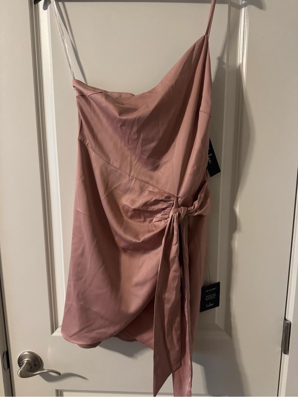 Lulu's Mauve Pink Satin Slip Dress with Side Tie